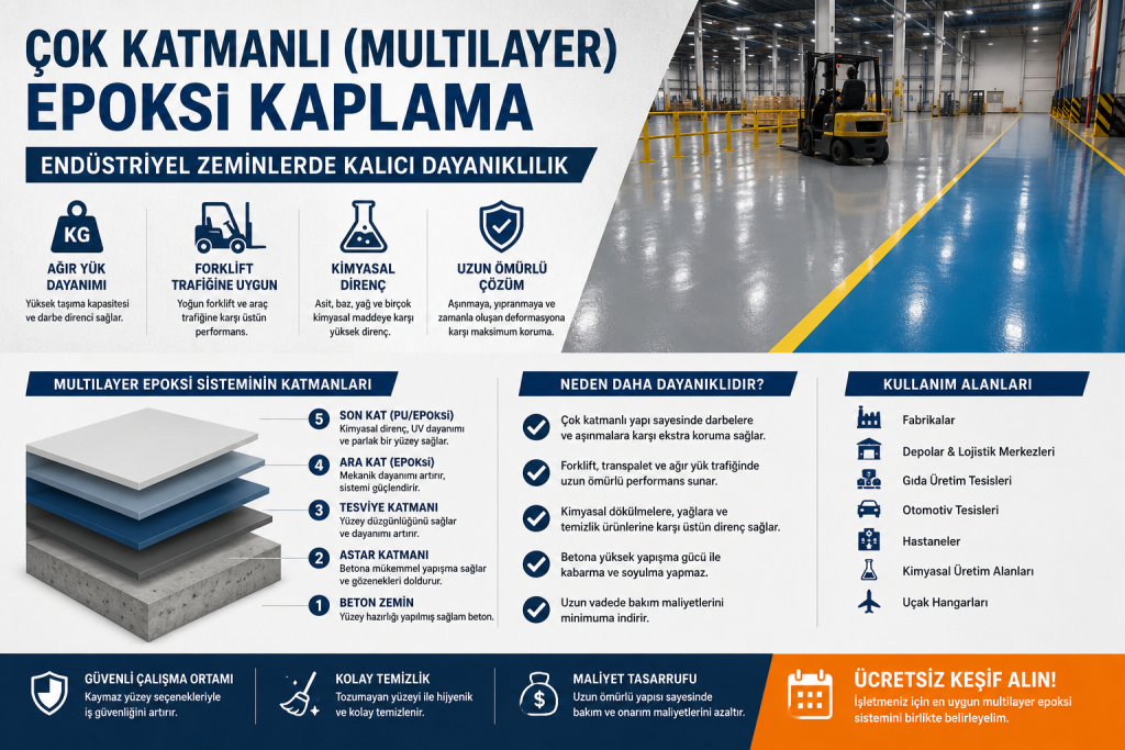 Çok Katmanlı (Multilayer) Epoksi Kaplama: Endüstriyel Zeminlerde Kalıcı Dayanıklılık Rehberi